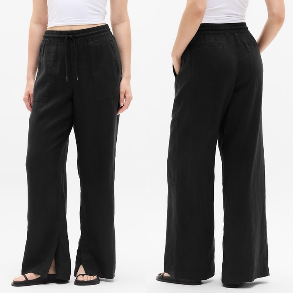 NWT Athleta Women’s Retreat Linen High Rise Wide Leg Pants Minimalist in Black L
